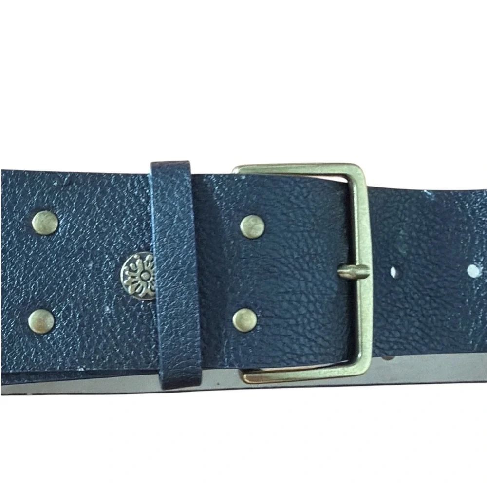 BCBG Black Pebbled Faux Leather Studded Medallion Wide Waist Belt Small